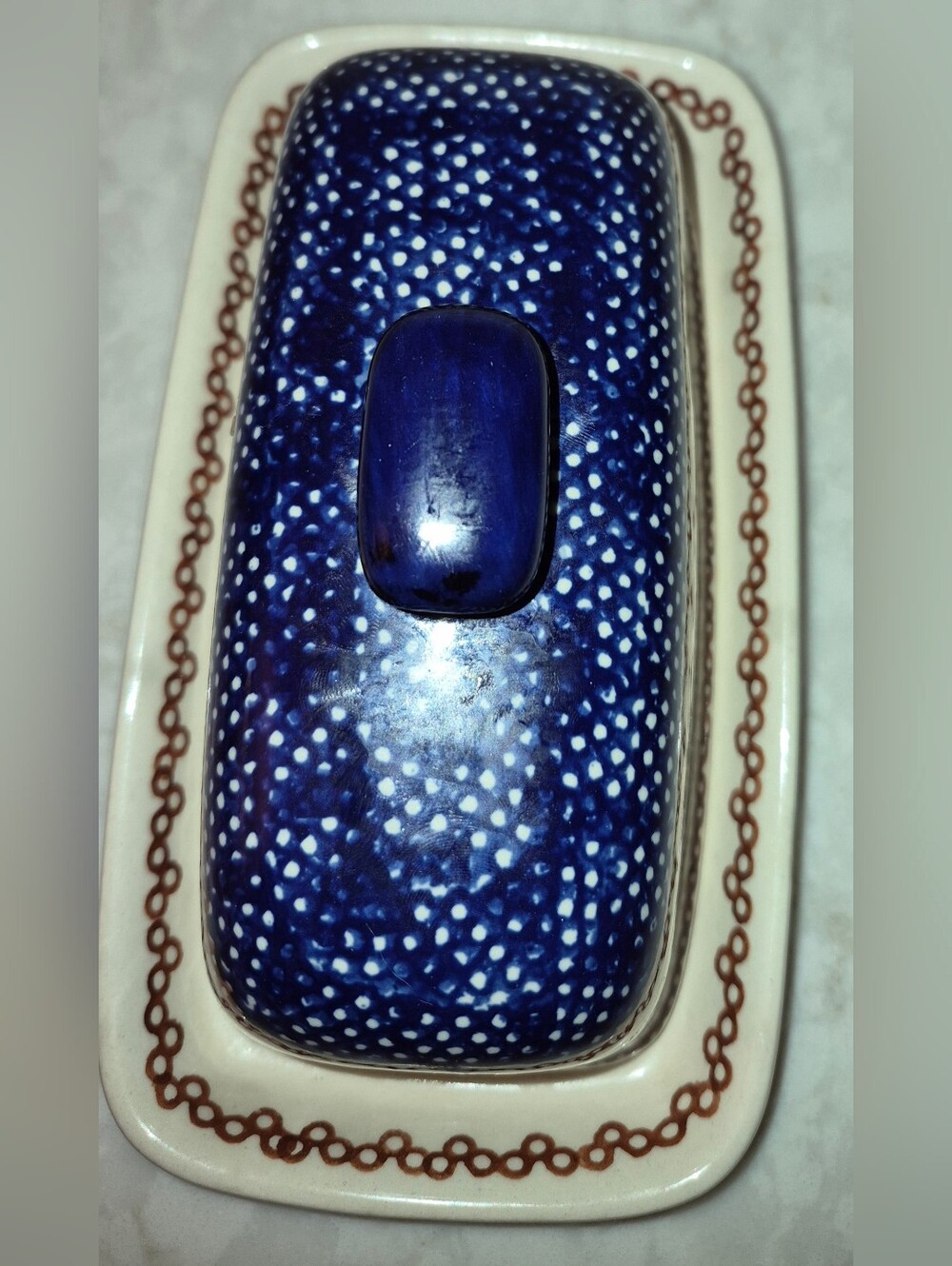 Vintage Handmade Manufaktura Polish Pottery Covered Butter Dish - Picture 5 of 6